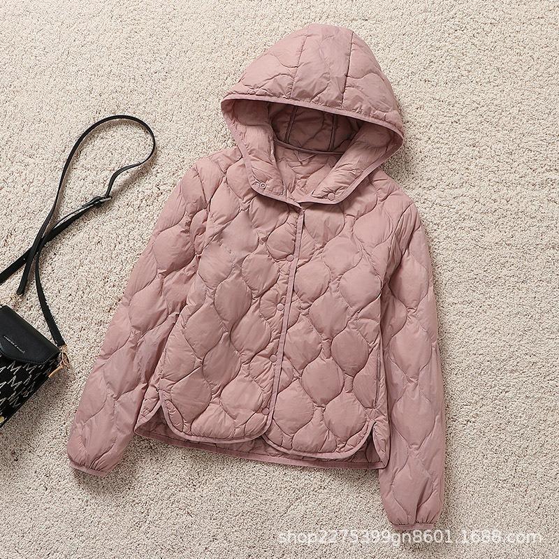 

Осень и зима новая пуховая куртка женская с капюшоном повседневная теплая легкая и легкая, тонкая ромбовидная куртка универсальная 3XL розовый