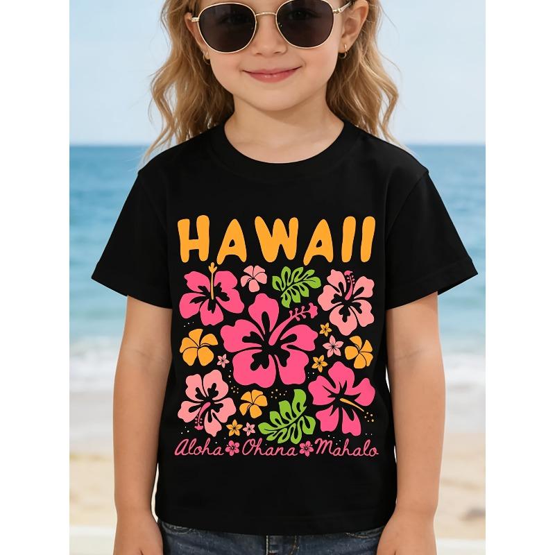 Girls Crew Neck Short Sleeve T-Shirt with Colorful Floral Print