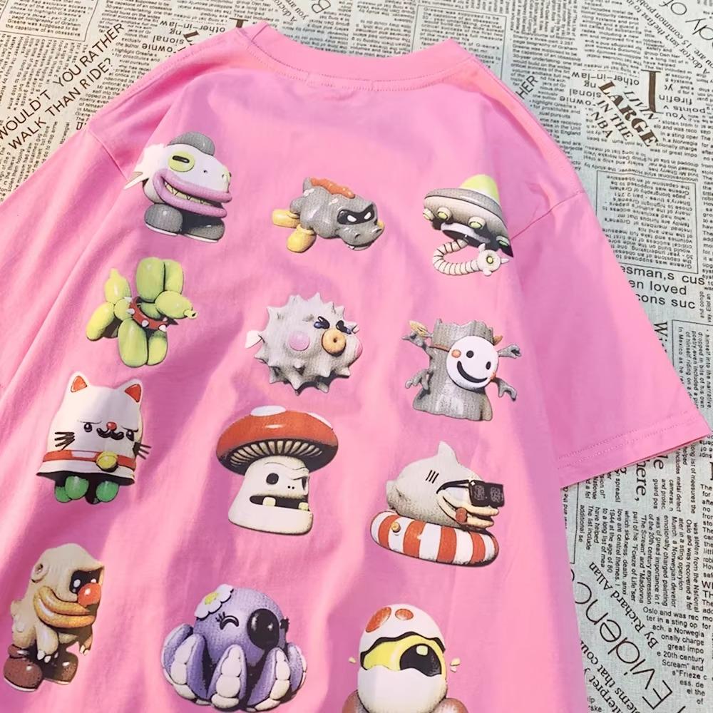 Twelve Cartoon American Retro Cartoon Printed Short Sleeved T-shirts For Men Women Trendy Loose Cotton Versatile Base Shirts