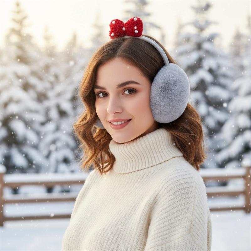 Multipurpose Plush Thermally Earmuffs With Cute Bows Design Comfortable Winter Ear Warmers For Cold Weather Activities