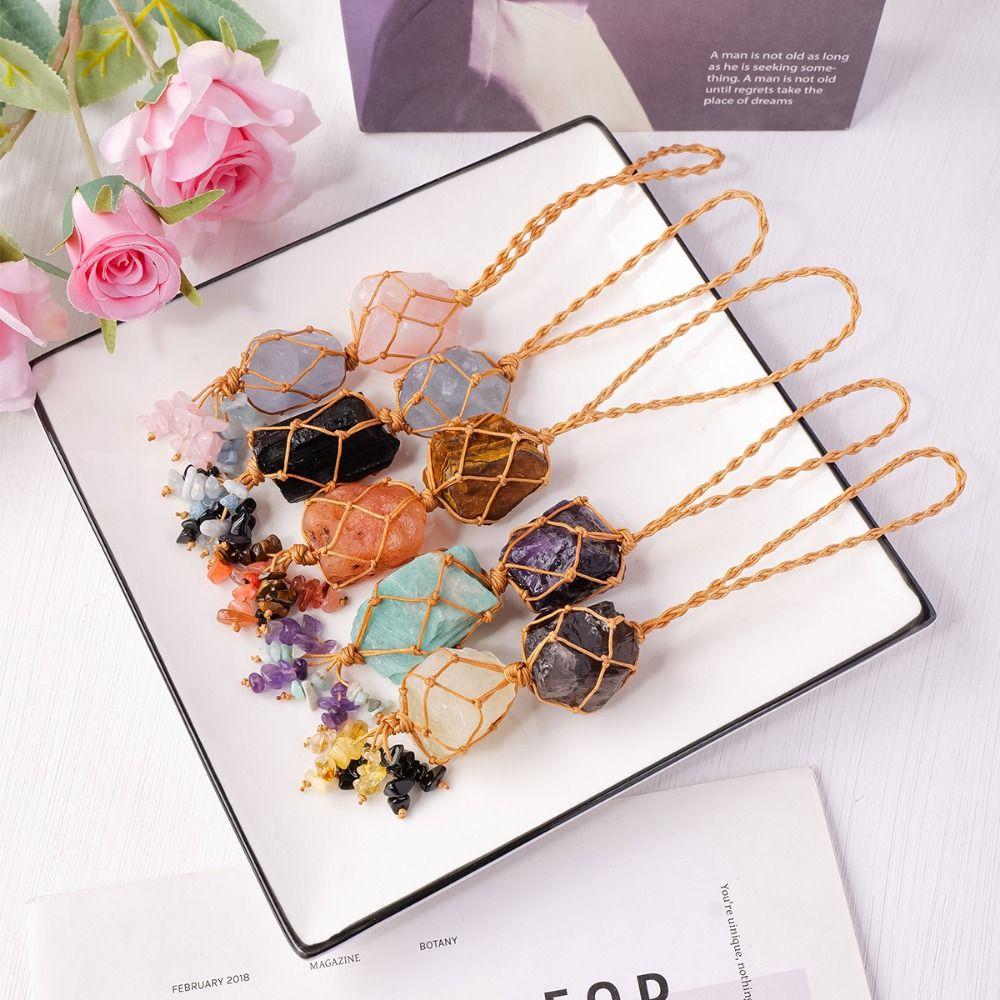 Irregular Crystal Stone Hanging Ornament Mysterious Raw Stone Pendant  Car Decor