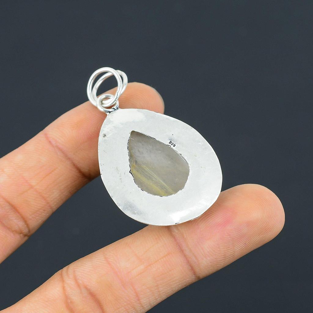 Daughters Day Deal 925 Sterling Silver Natural Golden Rutile Bezel New Pendant