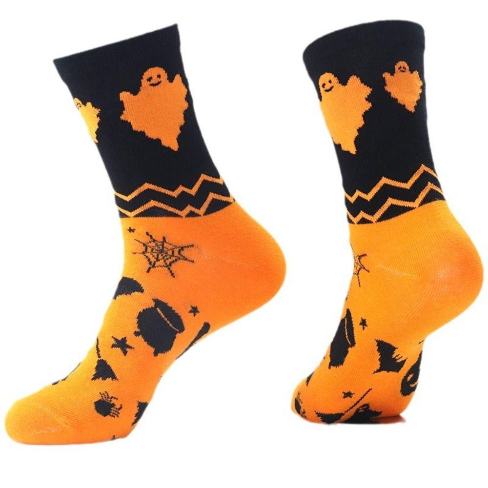 2Pairs Pumpkin Tube Socks Bat Cotton Socks Women Breathable Mid-Calf Stockings Party