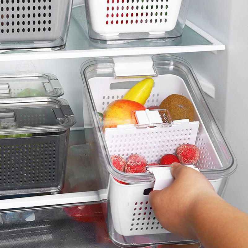 Large Capacity Refrigerator Food Crisper Vegetable Fruit Storage Box for Kitchen Draining Basket Food Seal Boxes Food Storage