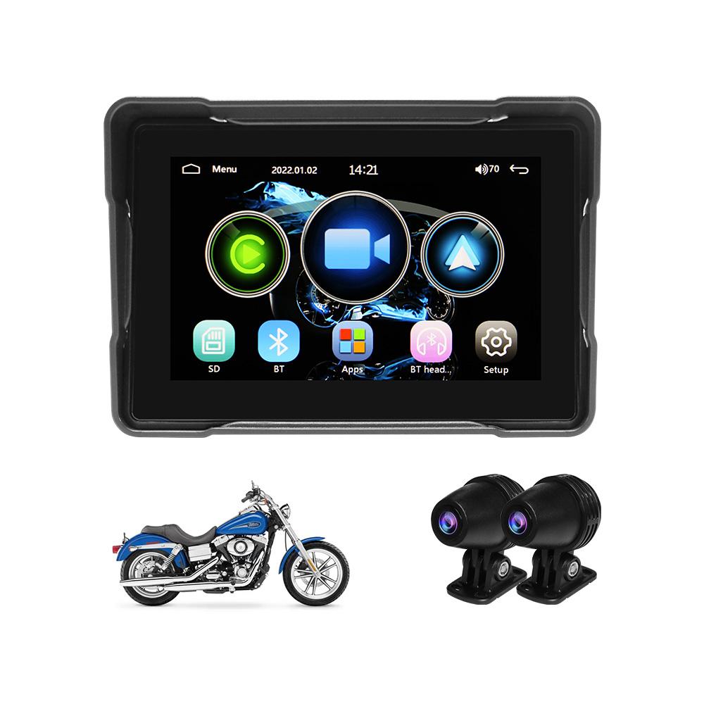 

Водонепроницаемый навигационный монитор для мотоцикла, беспроводной CarPlay, Android, автоматический монитор, передний и задний экран видеорегистратора