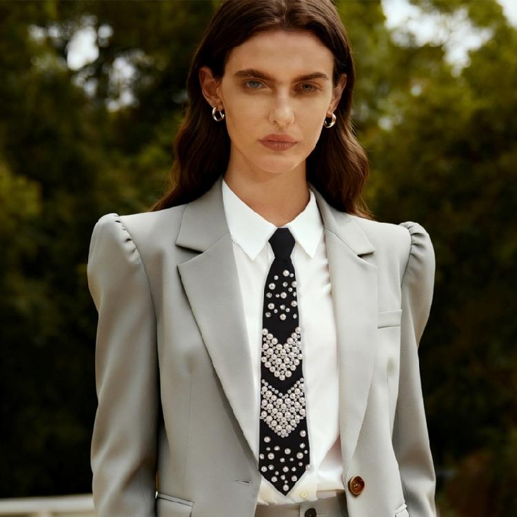 Friendly Polyester Necktie Imitation Pearls Detailing Business Meeting Accessory Comfortable Wear for Costume Parties