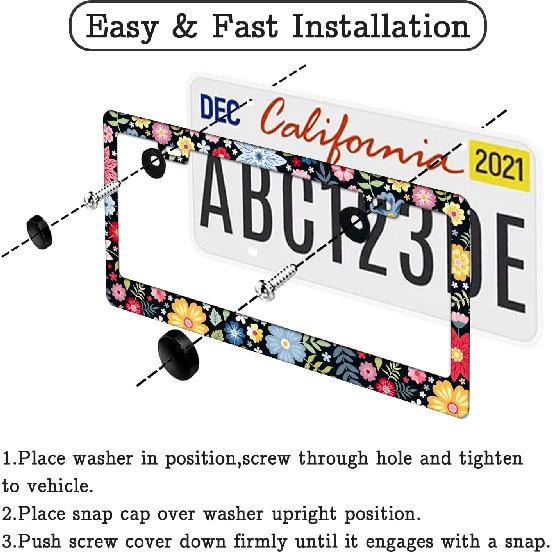 Personalized License Plate Frame Hippie Flower License Plate Frame 2 Pcs Stainless Steel License Plate Cover For Men Women For Car Decoration Size