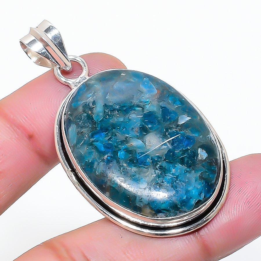 Natural Copper Apatite Gemstone 925 Sterling Silver Jewelry Pendant 1.97 AP-15454