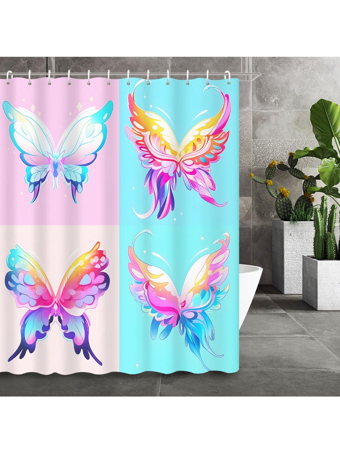 

Open 1Pc Cartoon Creative Art Illustration Butterfly Print Shower Curtain, Polyester Fabric With 12 Hooks, Bathroom Accessory W60H190(CM)-1 Pcs