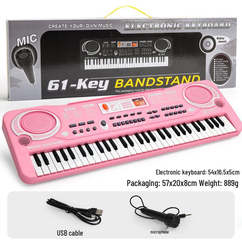 61-Key Children's Electronic Keyboard with Microphone - Educational Musical Toy Piano with Power Supply