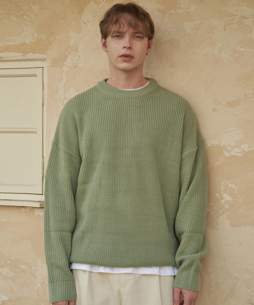 ESN Punched Round Neck Oversized Knit Olive