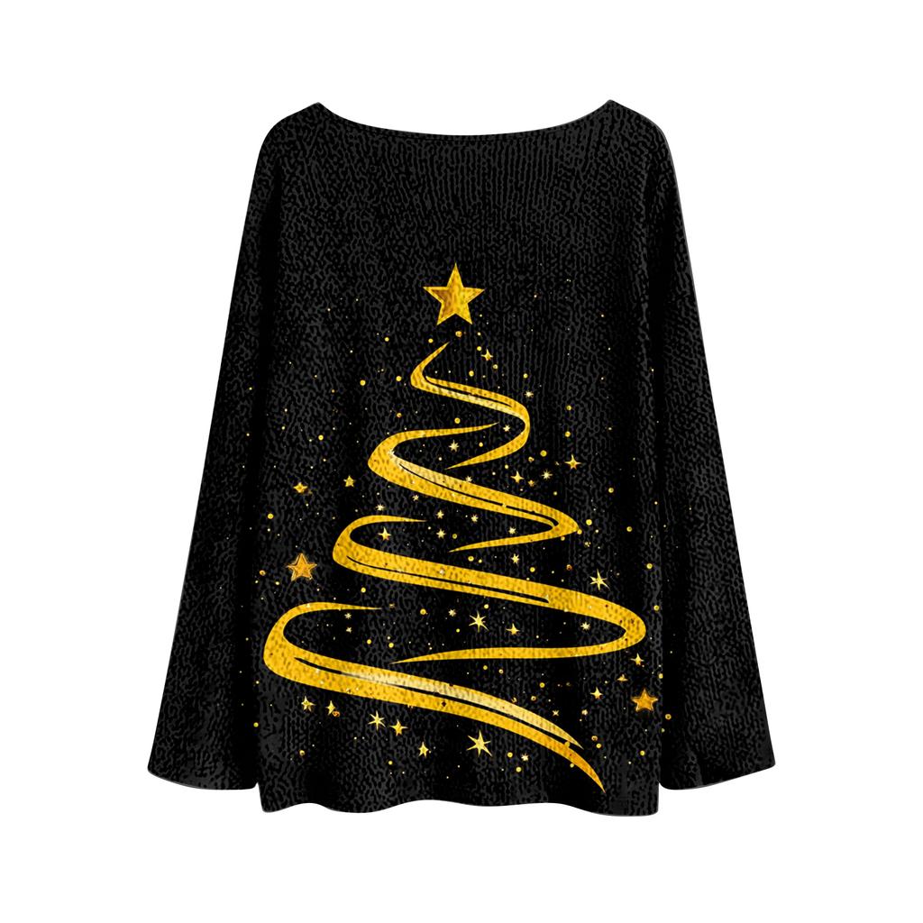 Ladies' Fashionable Casual Long Sleeved Christmas Printed Round Neck Knitted Yarn