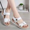 Soft Leather Sandals Women's Summer Flat-bottomed Fashion Outer Wear Non-slip Casual Sandals and Slippers Mid-heel Women's Shoes