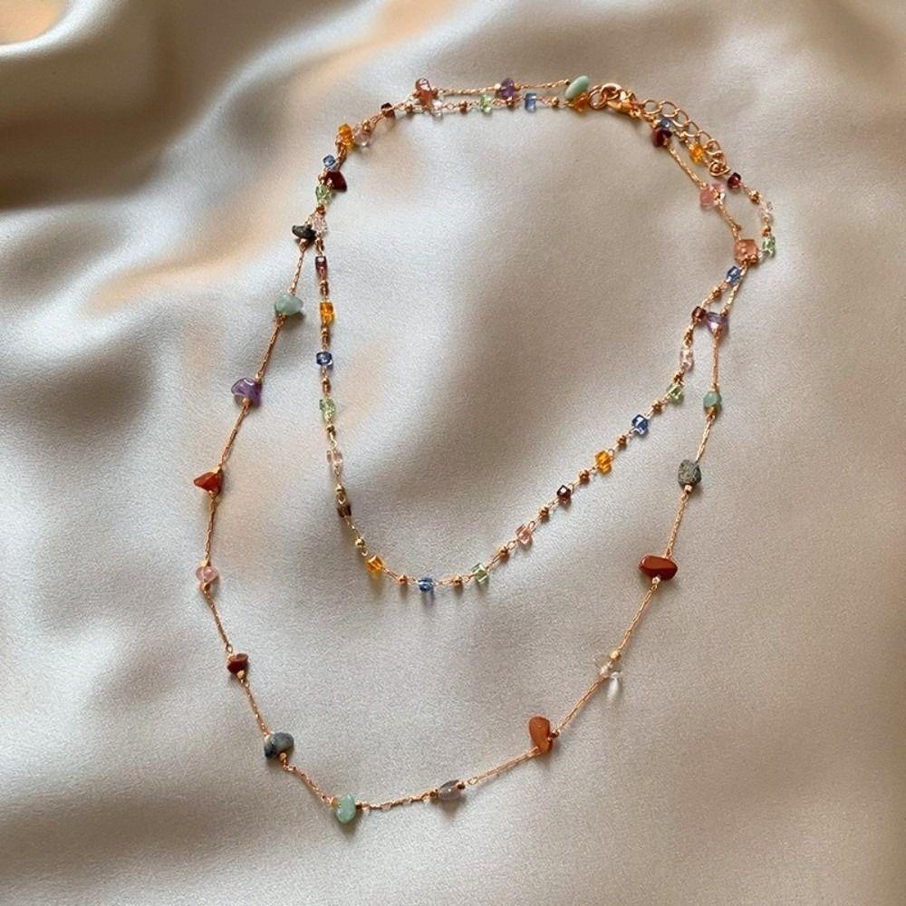 Colored Stone Clavicle Chain Simple Crystal Sweet Style Crystal Clavicle Chain Daily Wear Color Bead Chain Choker Necklaces
