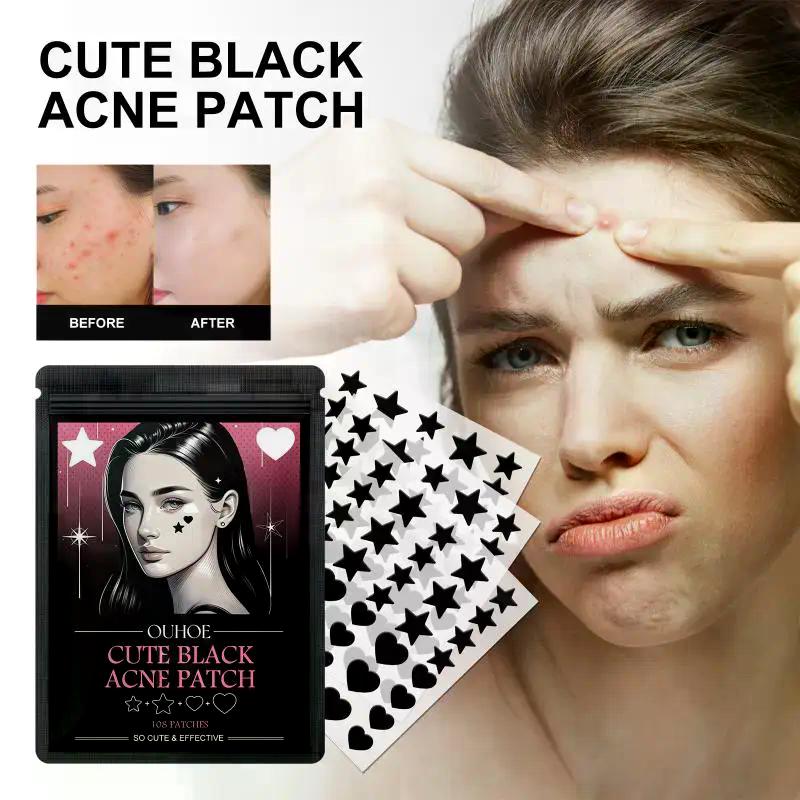 108pcs Black Pimple Patches Pimple Cover Sticker Star Heart Shaped Invisible Pimple Cover Removal Pimple Patch