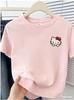 Hello Kitty Small Logo T Shirt for Adults and Kids Cute Sanrio Head Print Casual Short Sleeve Top for Family Matching Outfits