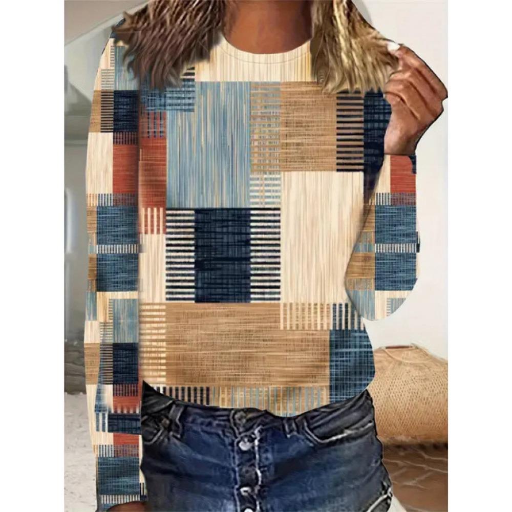 

Новая модная женская повседневная футболка с круглым вырезом и длинным рукавом с 3D-принтом в стиле ретро 5XL