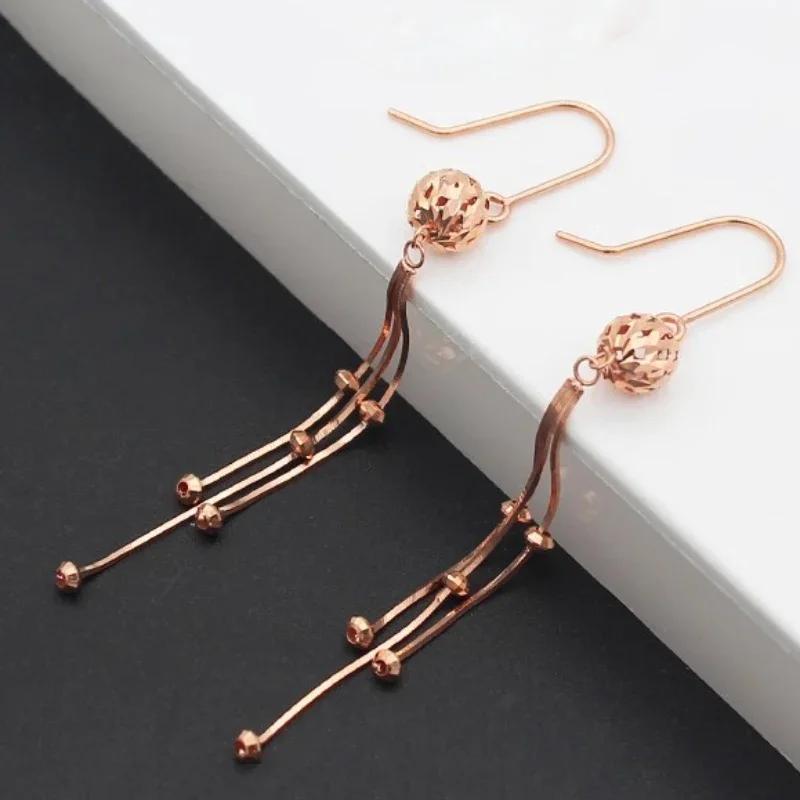 Fashion Light Luxury Bead Earrings for Women Snake Bone Chain Tassel Long Earings Classic Copper Plated Rose Gold Zircon