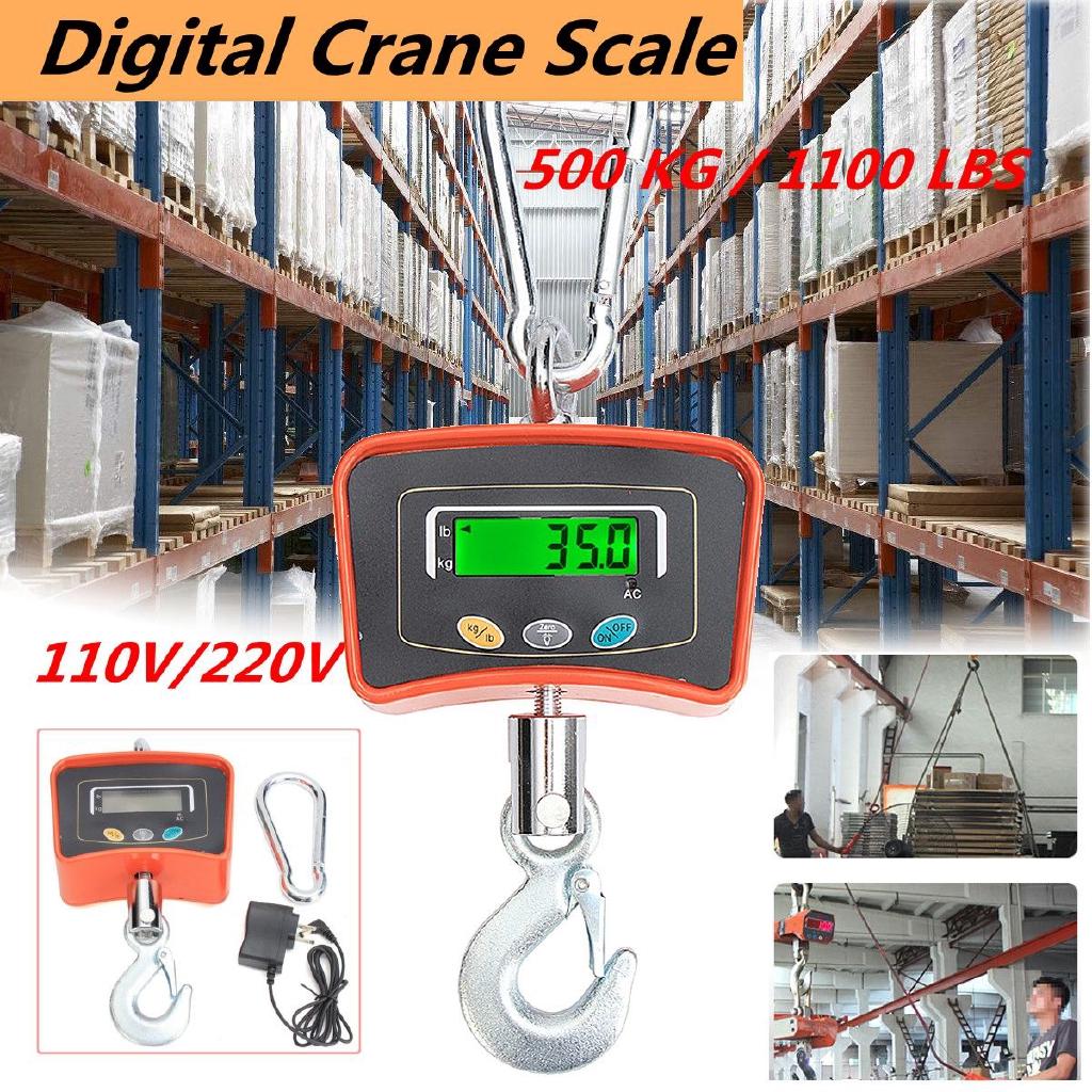 LED 500 KG / 1100 LBS Heavy Duty Industrial Hanging Scale Orange DC 6V Digital display Crane Scale
