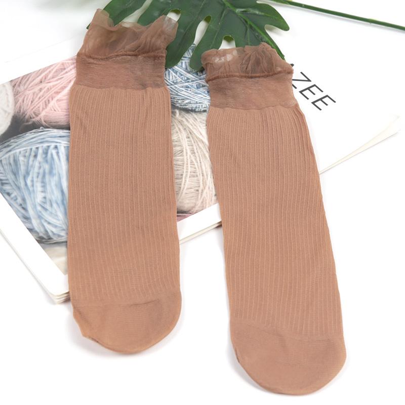 1 Pair Women'S Summer Ruffled Nylon Socks Transparent Stripes Lace Short - Breathable Ultra-Thin Elastic Non-Slip Sexy Stockings