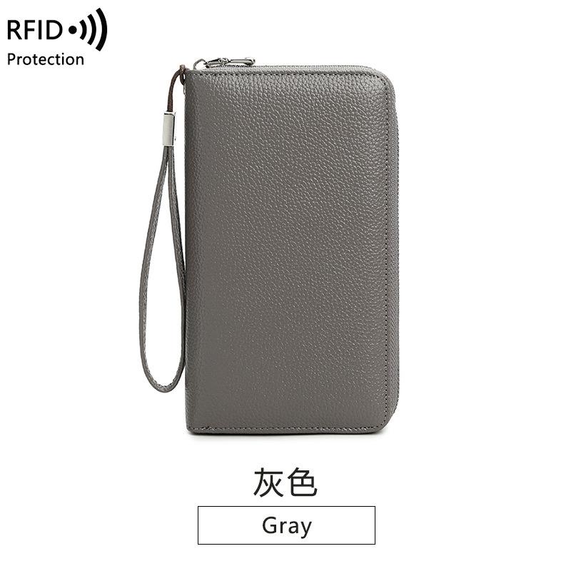 Japansk damplånbok första lagret kohud lång stor kapacitet kortfack flerkortplats stöldskydd borste dragkedja kuvertväska