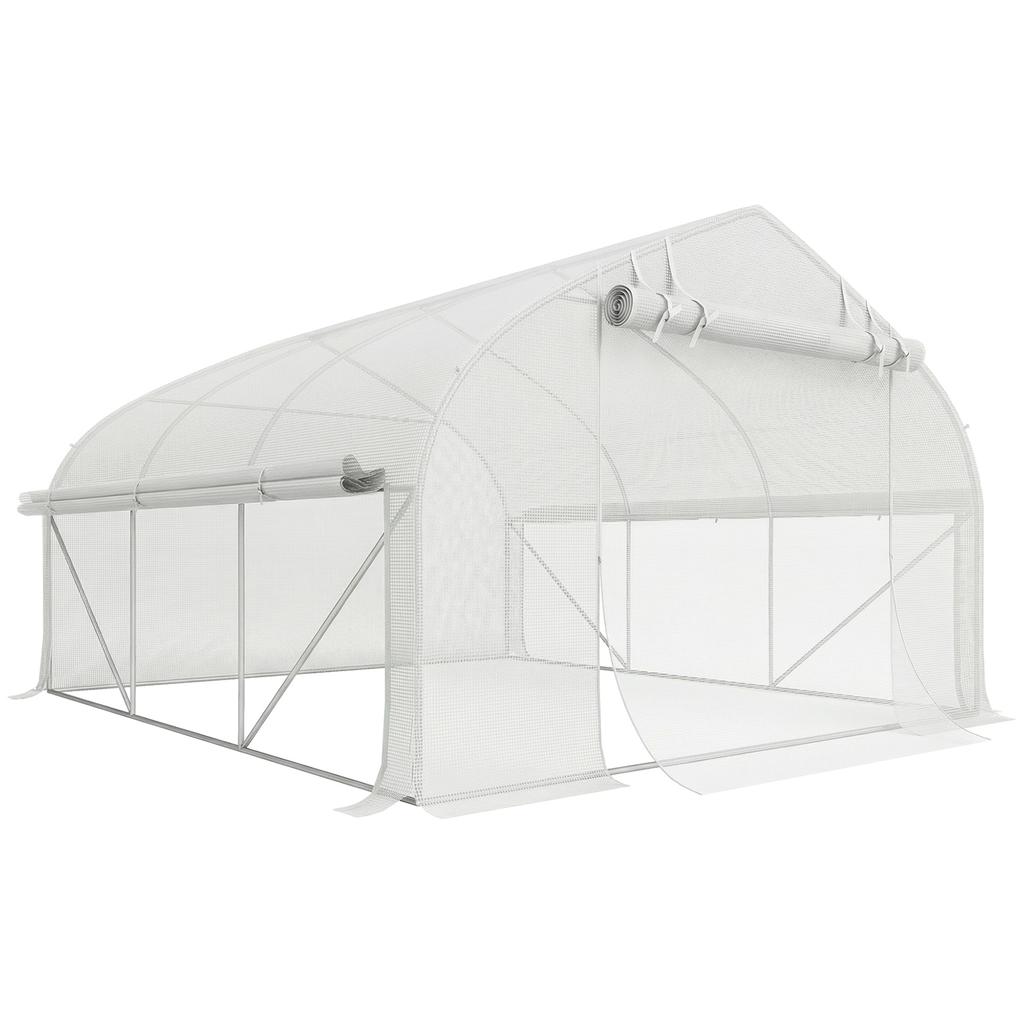 Garden Tunnel Greenhouse 10.4 m² Anti-UV Garden Greenhouse Roll-Up Zipped Door Mesh Windows 350 x 300 x 200 cm White