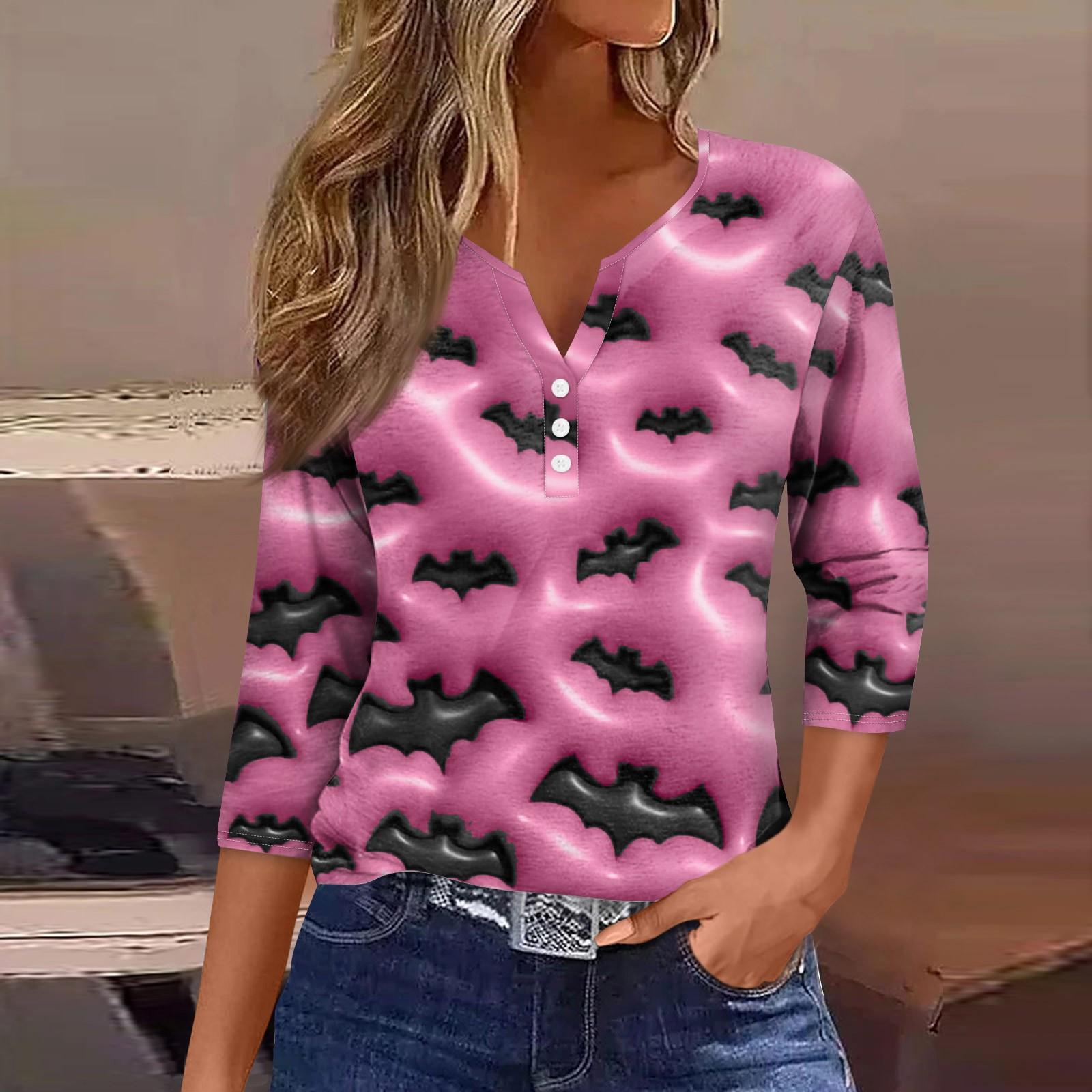 

Женская футболка с V-образным вырезом на пуговицах, с рукавом три четверти, на Хэллоуин XL