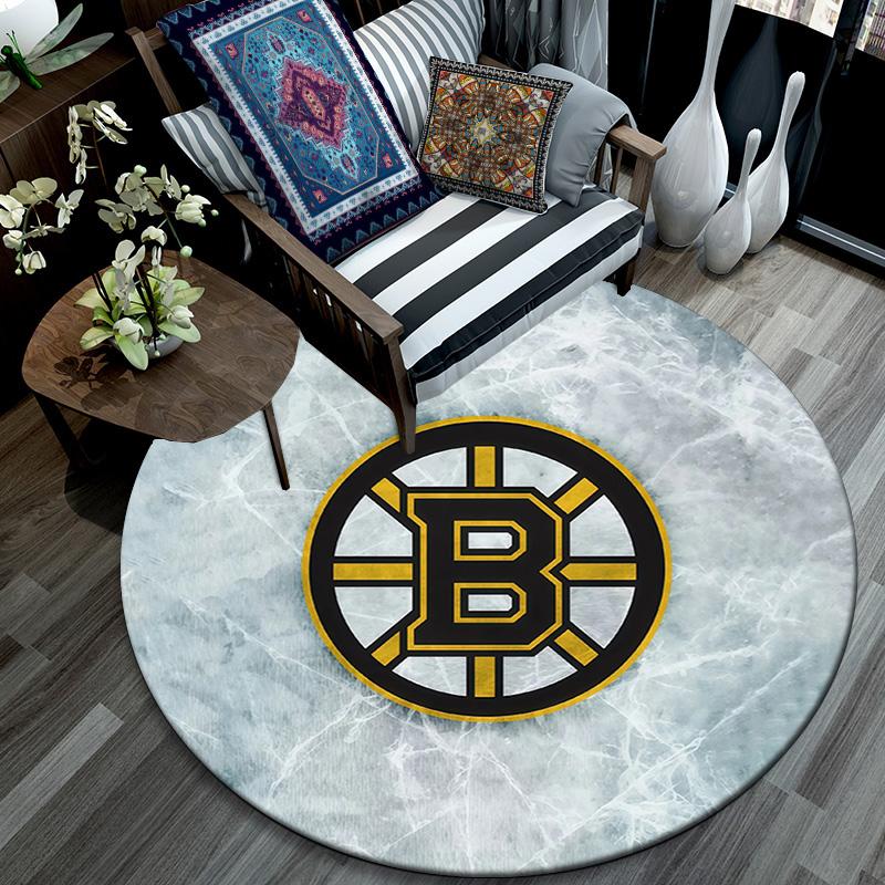 Boston Bruins2 Round Area Rug,Carpet Rug for Living Room Bedroom Sofa Playroom Decor,Non-slip Floor Mat