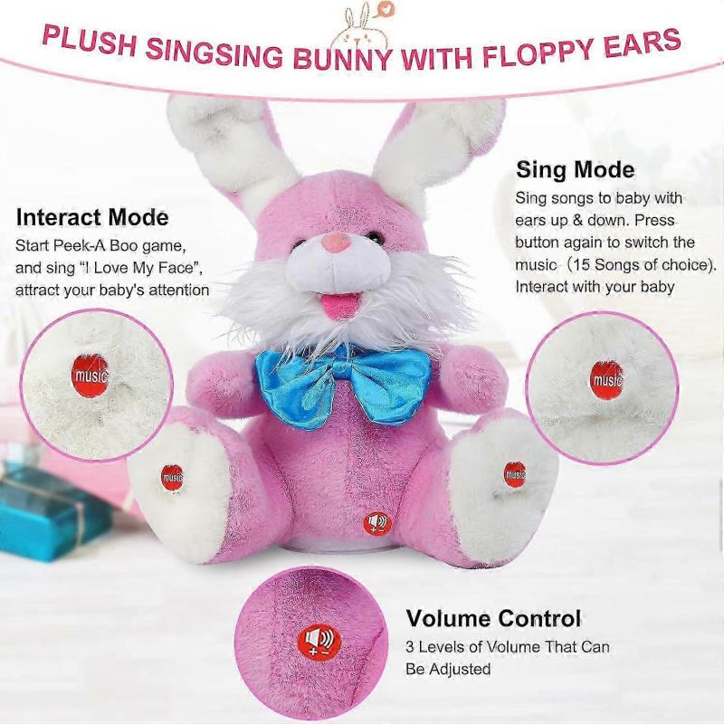 Bunny Stuffed Animal, Children Songs & Lullabies Peek-A Boo Toy Repeats What You Say, Talking Toys Singing with Floppy Ears for 0-6 6-12 Months 1-3 4+