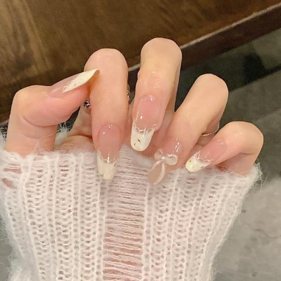10Pcs 3D Flower Fake Nails Long Nail Extension Kit Wear Armor Reusable Easy to Remove Time-Saving Press on Nails for Home Salon