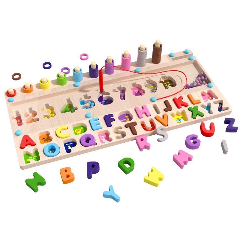 Wooden Children'S Educational Early Education Letter Logarithmic Walking Beads Toy Pen Holding Exercise Coordination Hands-On Training Toy