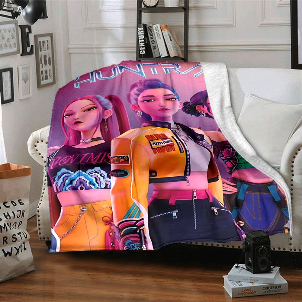 1PC Huntrix, K Pop Blanket Lightweight Flannel Throw Blanket for Sofa, Bed, Travel, Camping, Livingroom, Office, Couch