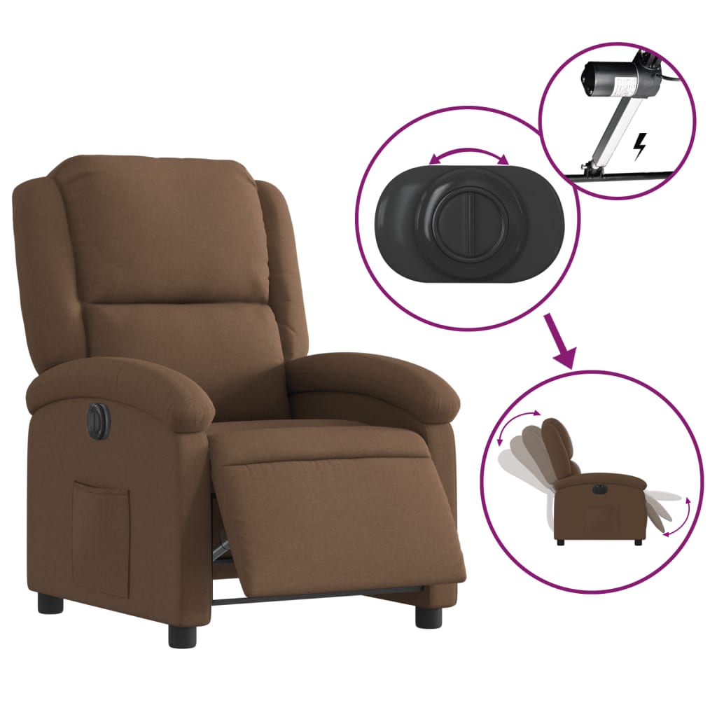 Electric Recliner Chair Brown Fabric