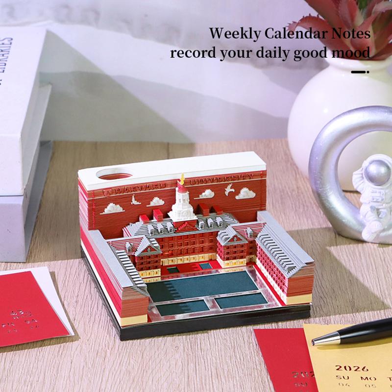 Time Piece Calendar 2026 Desk Calendar With Led Light 3D Tear-Away Calendar Paper Carving Art Memo Pad Notepad Gift Christmas
