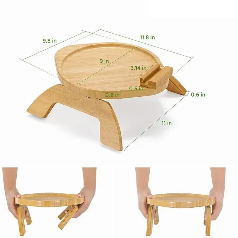 Foldable Couch Tray Wood Sofa Clip On Side Table for Wide Couches Arm Tray Clipon with Rotating Phone Holder