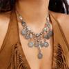 Vintage Bohemian Coin Tassel Necklace For Women Gold Color Metal Chain Statement Collarbone Chain Choker Ethnic Style Jewelry