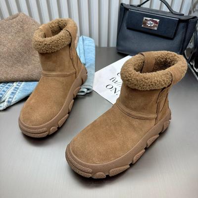 Sapatilhas de Pele Femininas Botas de Neve de Tornozelo com Plataforma Sapatos de Camurça Inverno Sapatos de Algodão Pelúcia Tendência 2025 Casual Aconchegante Antiderrapante Botas de Mulher