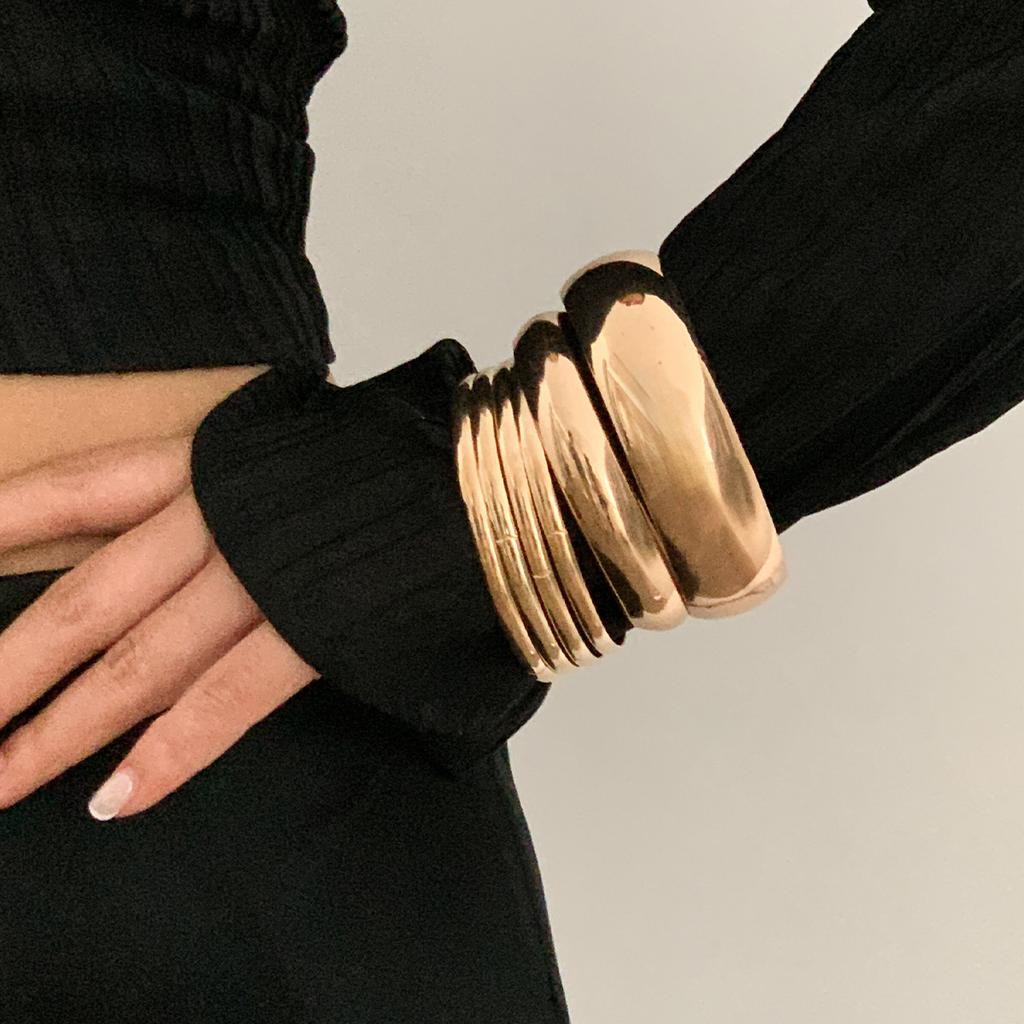 Jewelry Fashion Exaggerated Metal Arc Plain Ring Bracelet Bracelet Wide Face Multi-Layer Simple Bracelet