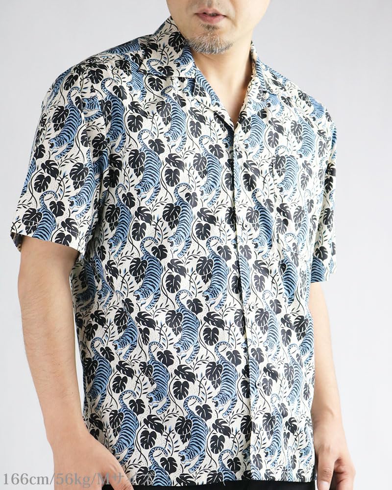 Quintet Short Sleeve Open Shirt with Japanese 10 Japanese-Made Pattern, 11-70545 (L, White)