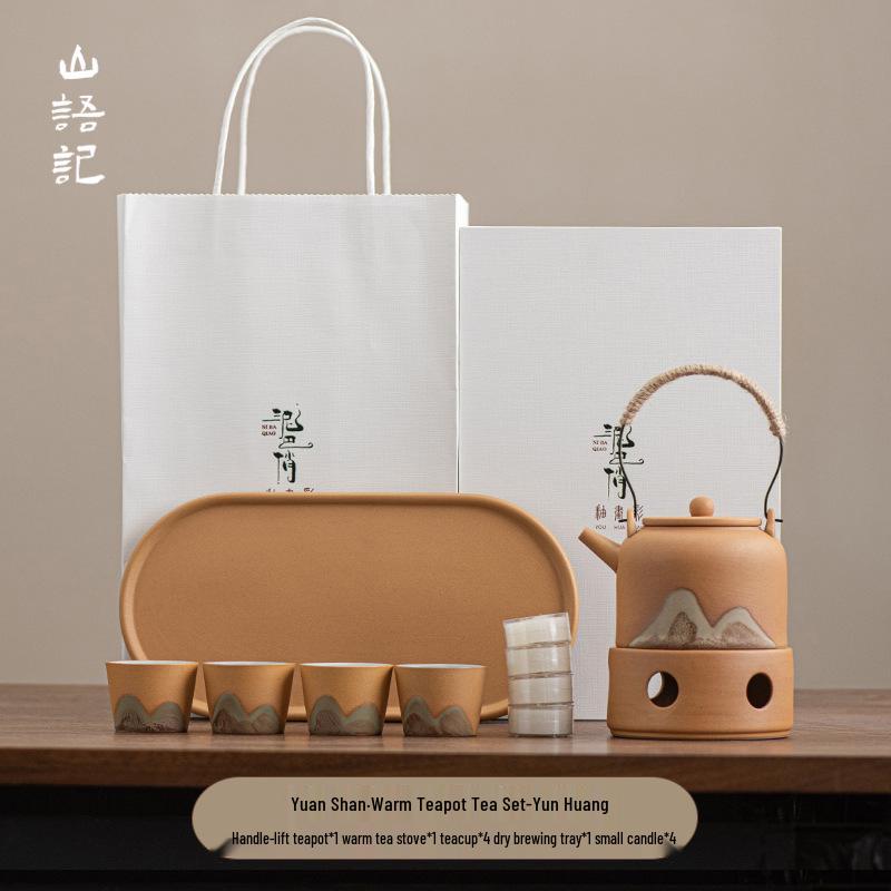 Yuanshan Ceramic Kung Fu Tea Set with Candle-Stove, Ideal for Home or Business Gifts