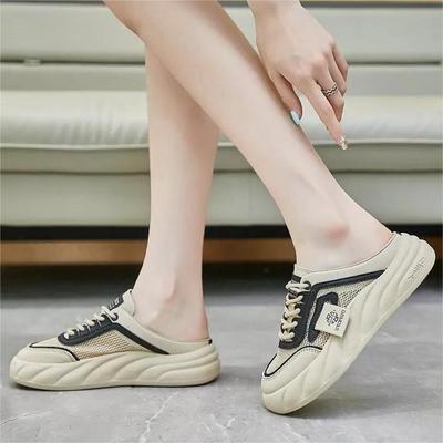 Platform White Shoes Women's 2024 New Summer Platform Outer Wear Without Heel Lazy Sandals Bag Head Half Slippers