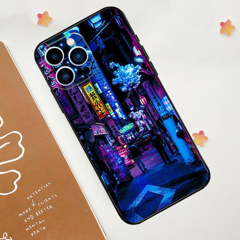 Japanese Night City Aesthetic Phone Case For iPhone 17 Pro Max 14 11 15 16 Pro Max 13 12 mini 16 Plus 16e 17 Air Funda