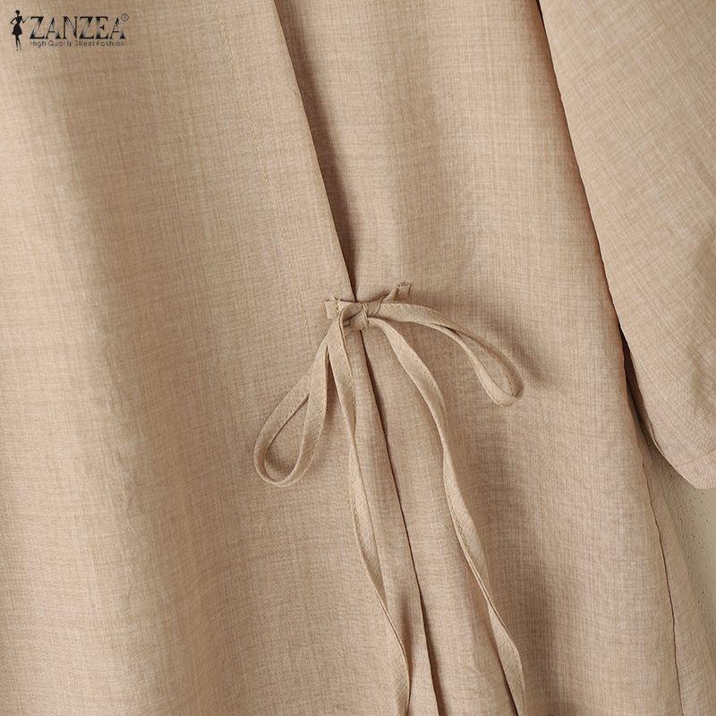 ZANZEA Women Summer Casual Round Neck Half Sleeve Side Lace-up Irregular Blouse