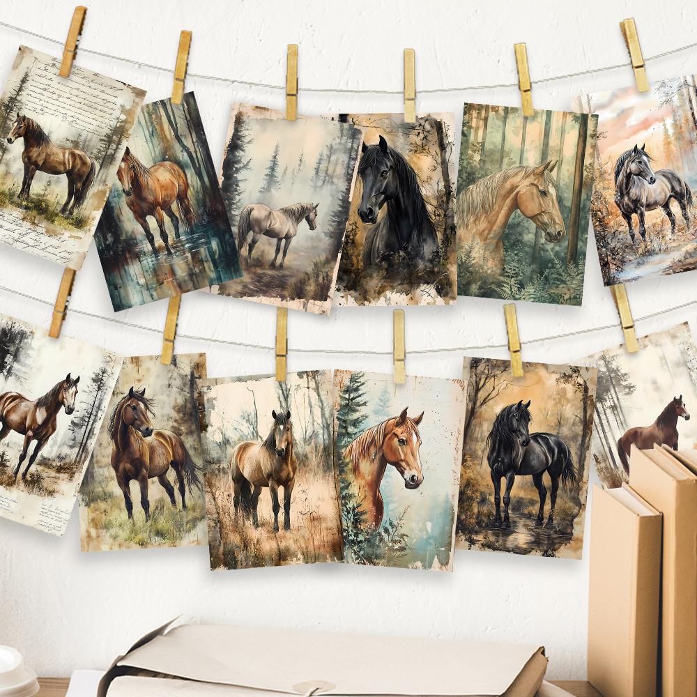 32pcs, vintage forest horse postcard, room decoration sticker, handbook material, souvenir, collectible and mailable