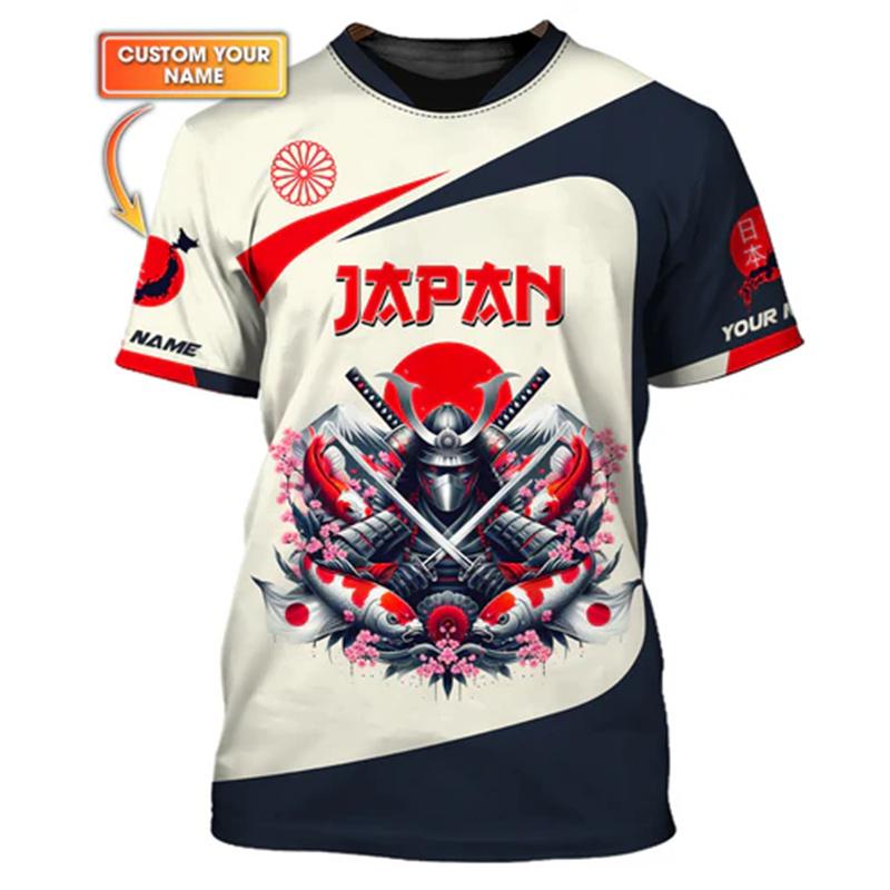 Japanese Samurai Armor Mask Print T-shirt For Men Harajuku Street Custom Name T Shirts