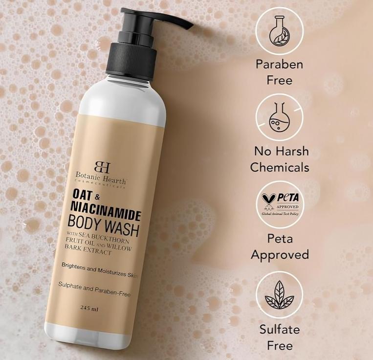 Botanic Hearth Oat & Niacinamide Body Wash ,Moisturizing & Skin Whitening Body Wash Shower Gel 245ml
