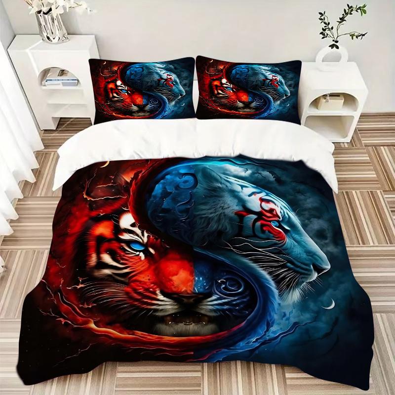 3pcs Yin Yang Tiger Printed Bedding Set, Soft and Comfortable Quilt Cover for Bedroom, Guest Room (1 Duvet Cover + 2 Pillowcases, Pillow Cor