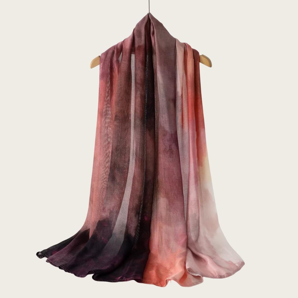 New high-quality double-needle human cotton scarf casual versatile bag headscarf watercolor gradual change color striped long scarf