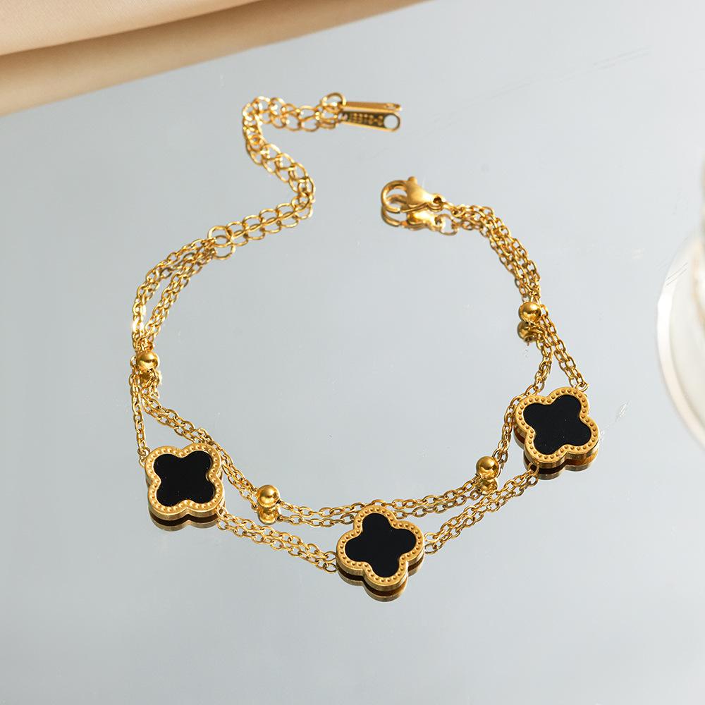 Fashion Bracelet Four-leaf Clover 18k Titanium Steel Bracelet Light Luxury Senior Sense of Female Bracelet Simple Niche Hand Jewelry