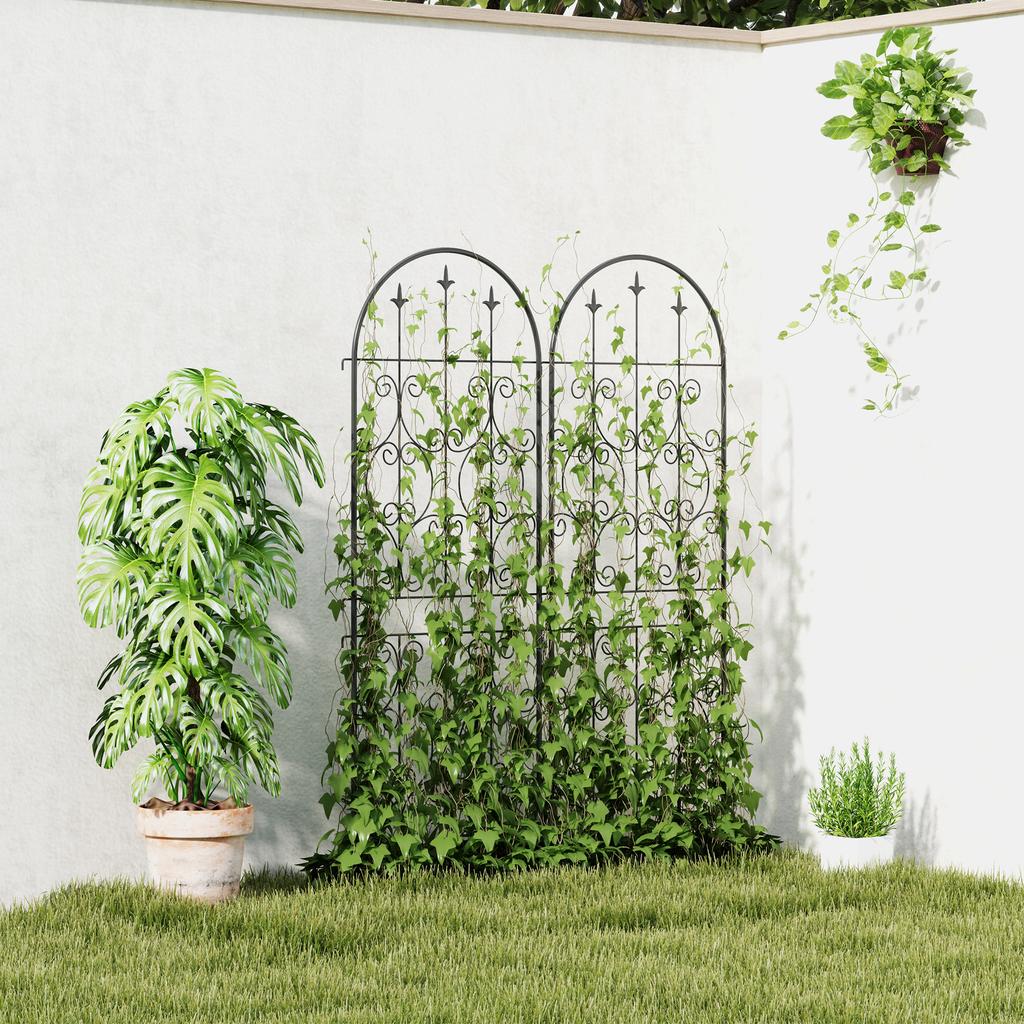 Set of 2 Metal Garden Trellis, Decorative Trellis Panels for Climbing Outdoor Plants, Vegetables, Vines, Flowers, 150 x 50 cm, Scrollwork Design
